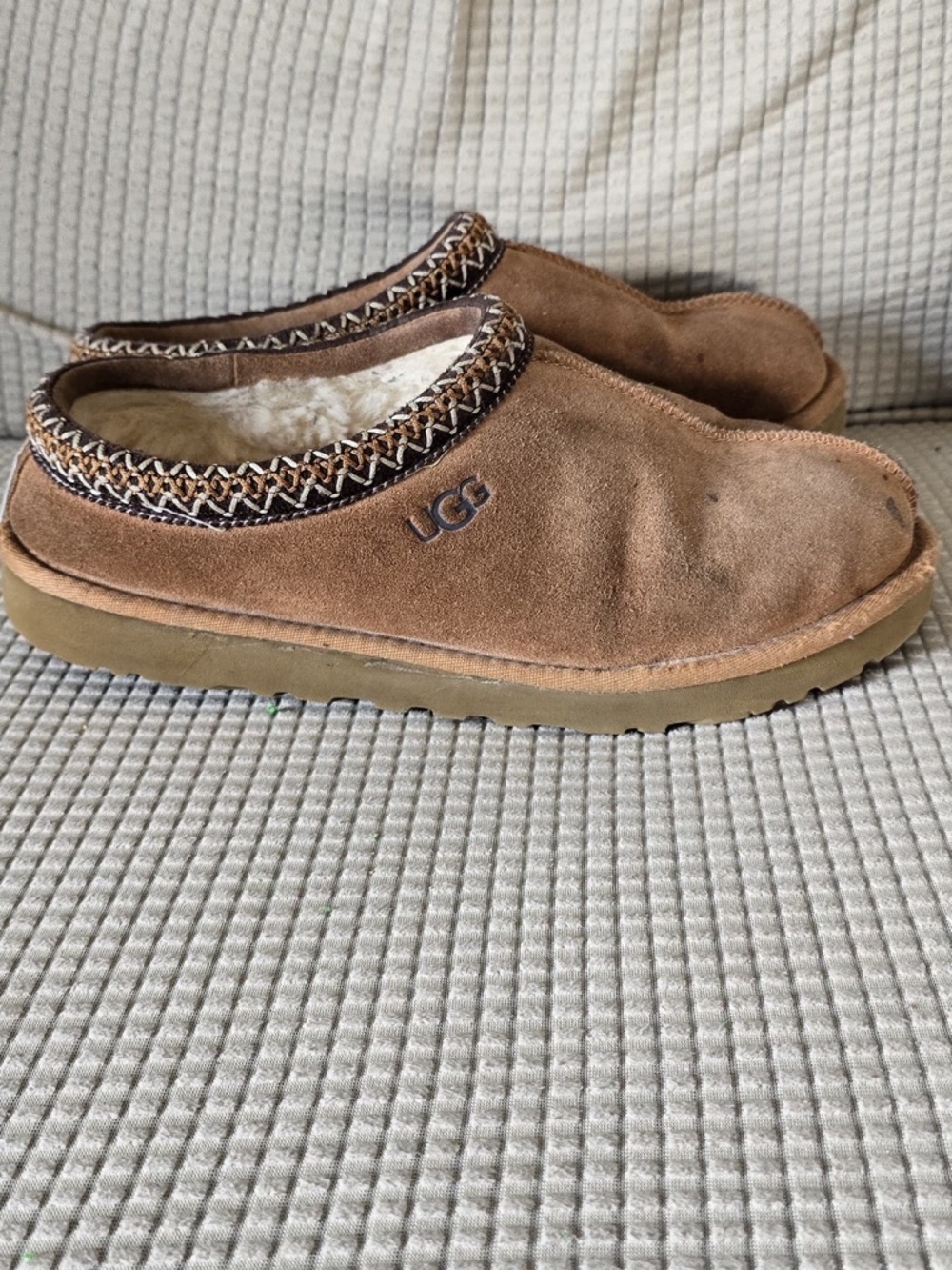 UGG Brown Suede Slip-On Shearling Lined Slippers - Picture 2 of 12